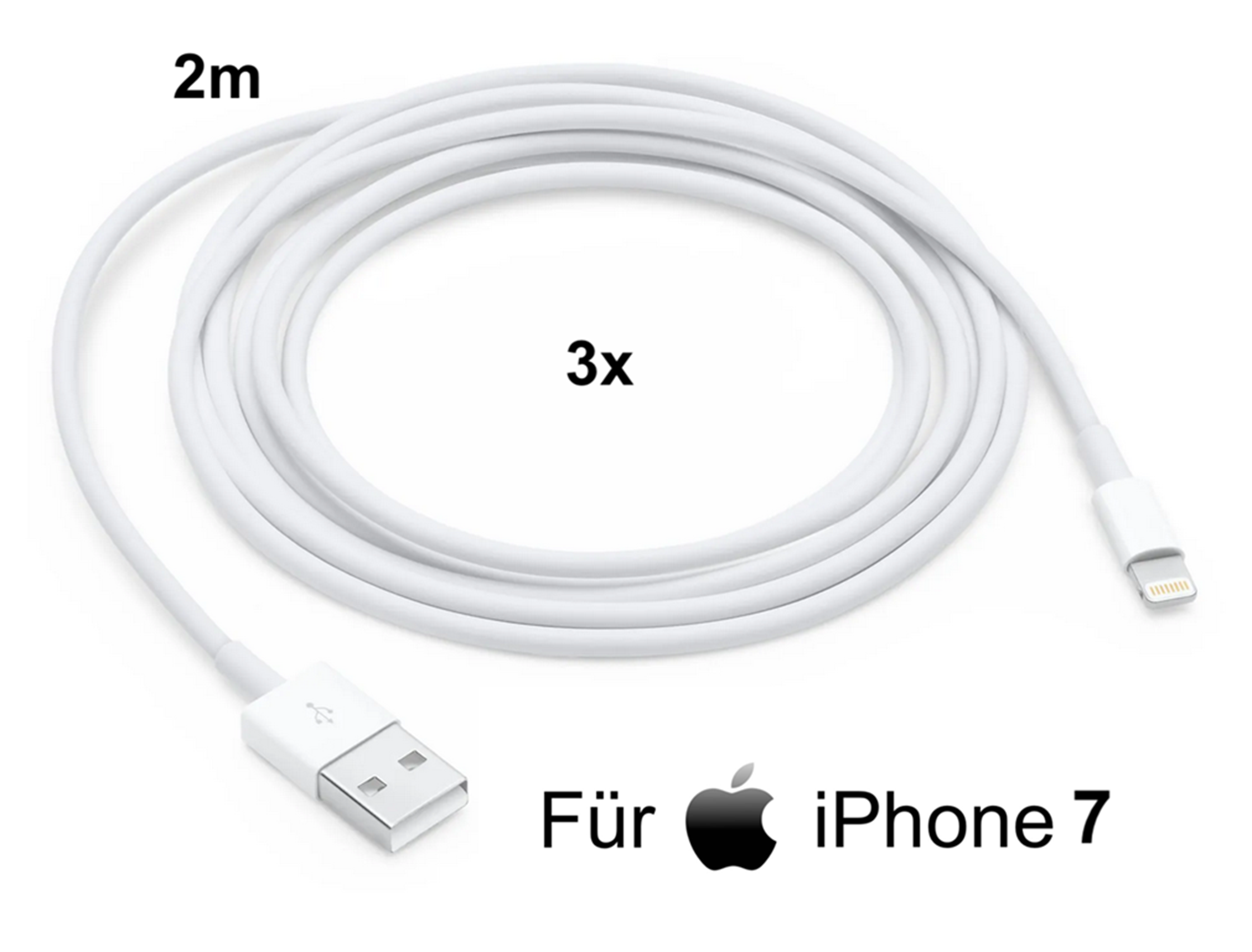 3x iPhone 7 Lightning auf USB Kabel 2m Ladekabel